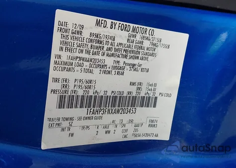 2010 Ford Focus Se from USA, damaged, VIN 1FAHP3FNXAW203453